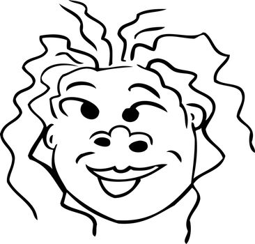 Outlined cartoon woman with grin over white background