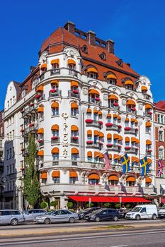 Hotel Diplomat on Strandvagen in Stockholm,  a boulevard in Ostermalm district. Completed for the Stockholm World's Fair in 1897, nowadays considered the most prestigious avenue in town.