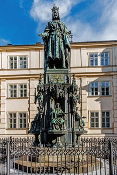 Monument to Charles IV (1316 - 1378), Holy Roman Emperor and the King of Bohemia of the new Luxembourg dynasty. Under his reign Prague was the third-largest city in Europe.