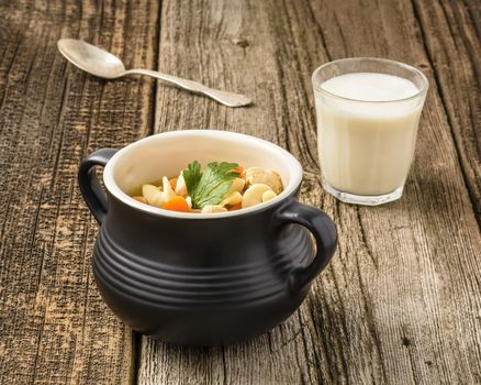 Bowl of delicious homemade chicken noodle soup.