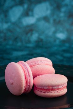 French pink sweet macaroons close up