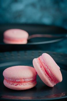 French pink sweet macaroons close up