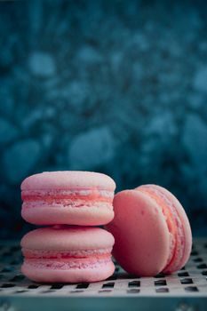 French pink sweet macaroons close up