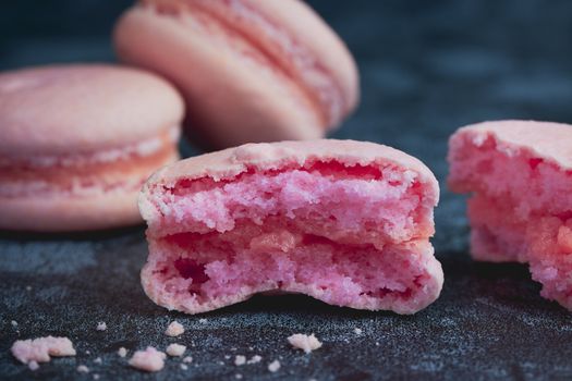 French pink sweet macaroons close up