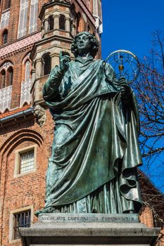 Monument to Nicolaus Copernicus (1473 –1543) in Torun, Poland. Copernicus was a great mathematician and astronomer, creator of a heliocentric model of the universe.