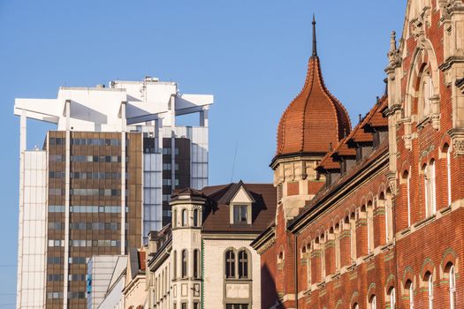 Mix of architectural styles in Katowice downtown, Silesia region, Poland