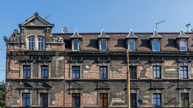 Dilapidated tenement in the city of Katowice, Silesia region, Poland.