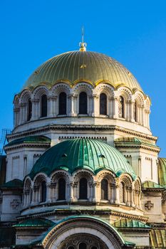 Vertical close up of St. Alexander Nevski Orthodox Cathedral in Sofia, Bulgaria.