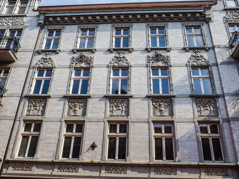 Facade of Art Noveau tenement in Katowice, Silesia region, Poland.