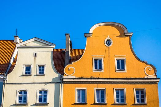 Attics of ancient tenements in the Main Market of Gliwice, Silesia region, Poland.