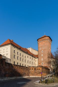 Historical Royal Castle at the Wawel Hill in Krakow, Poland.