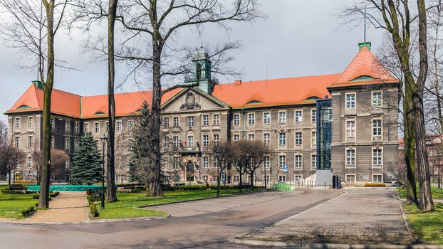 Town Hall in Bytom, Silesia region, Poland, built in 2015 in eclectic style with elements of modernism, initially served as a court, from the sixties the seat of local authorities.