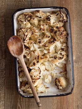 close up of rustic baked cauliflower