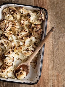 close up of rustic baked cauliflower