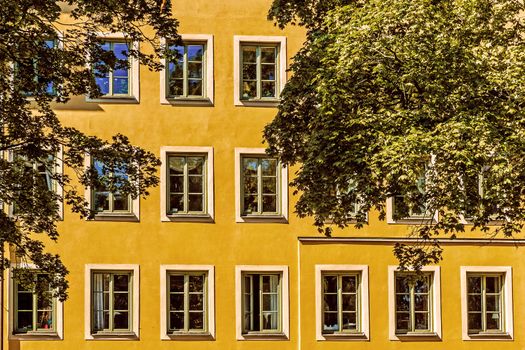 Facade of a residential building in Stockholm, Sweden.