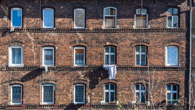 Facade of a typical miners house in Bytom, Silesia region, Poland.