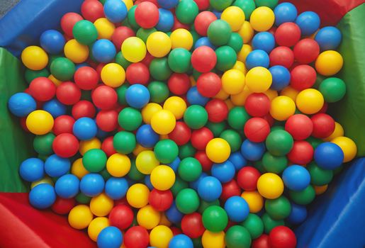 Group of many multicolored plastic balls. Close-up view