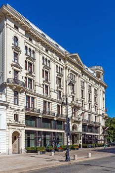 Five stars Hotel Bristol in Warsaw built in 1901 in neo-Renaissance architectural style with Art Noveau interior. Hotel remains the most luxurious and expensive in town.`