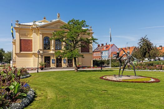 Ystad Theater, beautiful edifice built in 1894 in neoclassical architectural style, designed by  Ystad’s first city architect Peter Boisen.