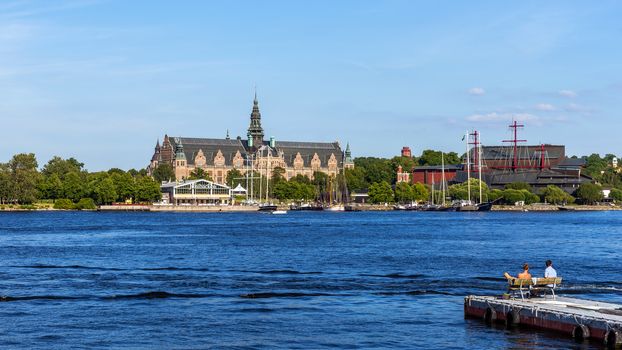 The Nordic and Vasa Museums on Djurgarden Island in Stockholm. The Island is home to historical buildings, monuments, galleries, the amusement park Grona Lund and the open-air Skansen.