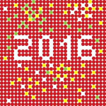 New Year 2016 greetings card stencil, pixel illustration of a scoreboard composition with digital text made of dots