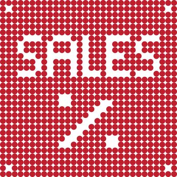 Sales stencil banner, pixel illustration of a scoreboard composition with digital text made of dots