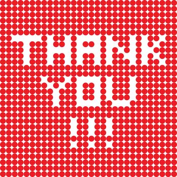 Pop Art illustratiion of a gratitude card, Thank You digital text made of white dots over a red pixelated background