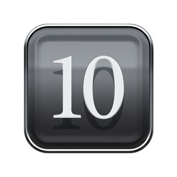 Number ten icon grey glossy, isolated on white background
