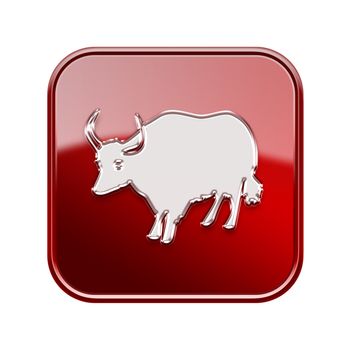  Ox Zodiac icon red, isolated on white background.
