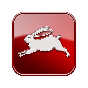 Rabbit Zodiac icon red, isolated on white background.