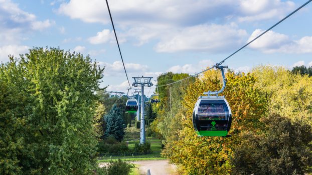 The ropeway in Silesia Park in Chorzow. Silesia Park is the largest greenery area in the Silesian agglomeration, the most industrialized region in Poland.