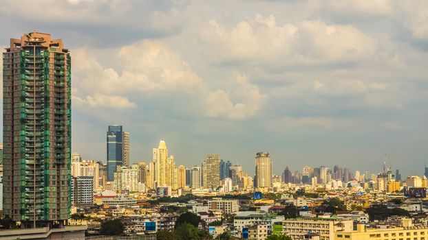 Cityscape of Bangkok, capital of Thailand. The city occupies 1.568 square kilometers in the Chao Phraya River with a population of over 8 million inhabitants.