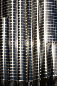 Closeup of Burj Khalifa, main landmark of Dubai, on February 03, 2013. The tallest man-made structure in the world, at 829.8 m, designed by Skidmore, Owings and Merrill firm.