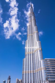 Burj Khalifa, famous landmark of Dubai, UAE, on February 03, 2013. The tallest man-made structure in the world, at 829.8 m, designed by Skidmore, Owings and Merrill firm.