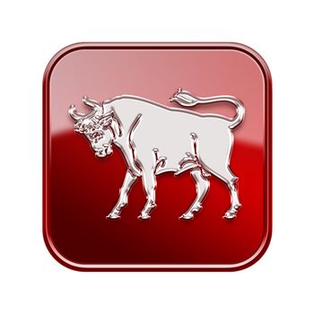 Taurus zodiac icon red, isolated on white background