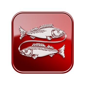 Pisces zodiac icon red, isolated on white background