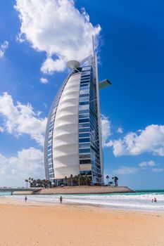 Burj Al Arab in Dubai, considered the world's most luxurious hotel, on February 03, 2013. Also known for its sail-shaped design, remains the most recognizable landmark of Dubai, UAE.