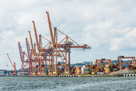 Cargo containers terminal, on July 10, 2013, in the Port of Gdynia - the third largest seaport in Poland, specialized in handling containers, ro-ro and ferry transport.