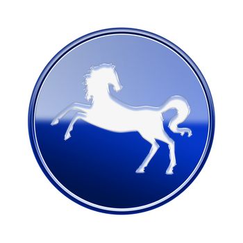 Horse Zodiac icon blue, isolated on white background.