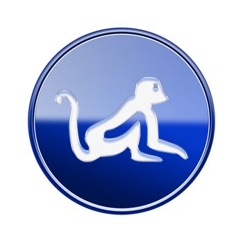 Monkey Zodiac icon blue, isolated on white background.