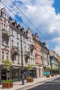 Ancient tenements on 3rd May Street in Katowice, the most prestigious avenue in town. Full of many shops including Galeria Katowicka, connects 2 main squares in the city.
