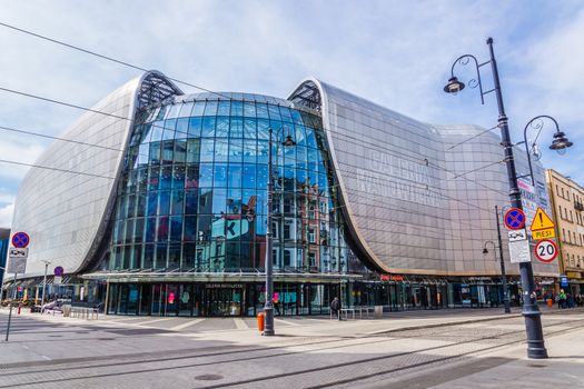 Overall view of Galeria Katowicka mall in Katowice. Together with the new railway station nearby it forms one of the most modern shopping-travel complex in Poland.