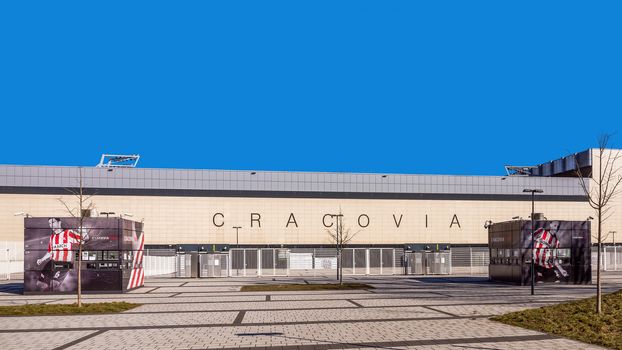 Football stadium of Cracovia in Cracow, the oldest continuously existing Polish sports club, founded in 1906, best known of its men's football section.