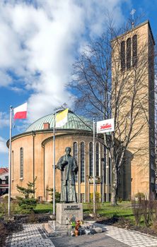 Monument to Father Jerzy Popieluszko, opposition activist, assassinated by communist secret service in 1984, in front of the Church of the Exaltation of the Holy Cross in Bytom.