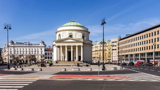 St. Alexander Church on the Three Crosses Square in the heart of the city of Warsaw, built in the years 1818-1826 in the style of Classicism in honor of Russian Tsar Alexander I