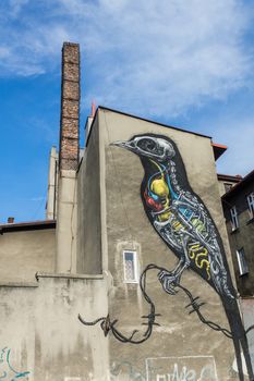 Mural by unidentified artist on November 10, 2013 in  Katowice. The city is a place of annual Katowice Street Art Festival is full of  interesting street-art pieces of art.