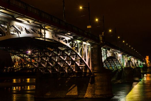Night view of Poniatowski bridge in Warsaw