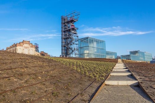 The former coal mine in Katowice, seat of the newly built Silesian Museum. The complex combines old mining buildings and infrastructure with modern architecture.