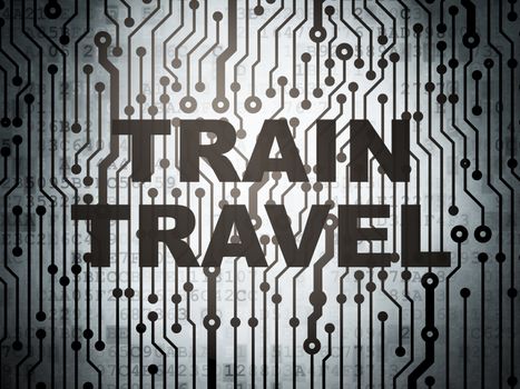 Tourism concept: circuit board with  word Train Travel, 3d render