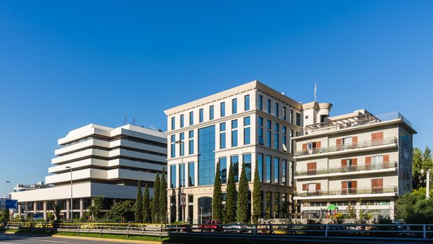 Andrea Syngrou Avenue, a major Athens road running southwest to northeast, linking the centre with the Bay of Faliro. On the left The Onassis Cardiac Surgery Center.